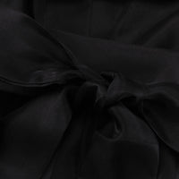 Black Sheer Puff Sleeve V-neck Tie-front Top