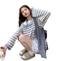 Womens Color-Block Striped Long-Sleeve T-Shirt