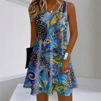Sleeveless 3D Digital Print French-style Slip Dress
