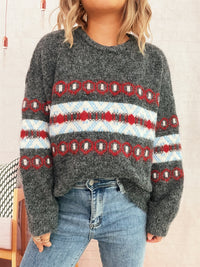 Women's Jacquard Contrast Color Knitted Pullover
