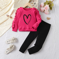 Heart Printing Long Sleeve Lace Sweater Casual Trousers Suit