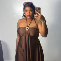 Solid-color Sexy Strapless Halterneck Sleeveless Elegant Short Dress