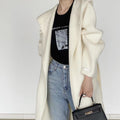 Hooded Dehaired Angora Horn Button Design Cape Reversible Cashmere Coat