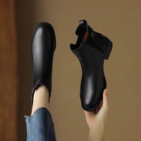 Soft Leather And Velvet Ankle Boots Flat Ankle Boots Mid Heel Round Head Chelsea