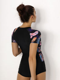 Zipper Women's Short Sleeve Diving Suit Swimsuit