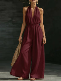 V-neck Halter Neck Jumpsuit For Women
