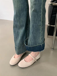 Women's Shallow Mouth Pumps Retro Round Head Soft Flat Bottom Suede