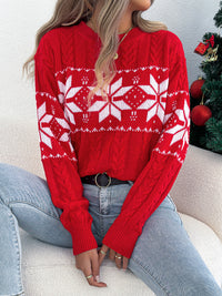 Snowflake Pattern Lantern Sleeve Pullover Sweater