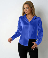 Sleek V-neck Cardigan Shirt In Satin