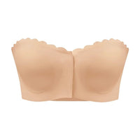 Seamless Front Button Underwear Non-slip No Heel Slippage Strapless Tube Top Women's Gathering Bra