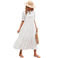 Cross-tie Spliced Long A-line Dress Elegant And Office-appropriate