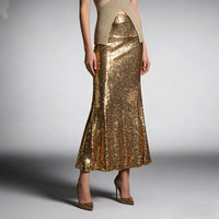 Spring New Elegant Trendy Sequin Patchwork Design High-Waist Long Dress