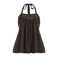 Retro Rhinestone-embellished Ultra-sexy High-waisted Halter-neck Cami With Lace-up Detailing