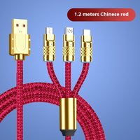 Fast Charge Woven Zinc Alloy With Light Bold Three-in-one Data Cable
