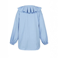 Womens Casual Resort Ruffle-Trim Collar Button-Up Shirt Top