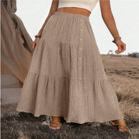 Elegant Casual Womens Long Tiered Skirt With Elastic Waist