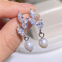 INS Style Hot Personalized Brass 18K Gold Plated Leaf Pearl Pendant