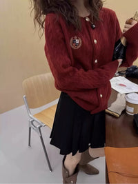 Round Neck Badge Knitted Cardigan Women's Sweater Jacket