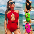 European And American Solid Color Cross One Piece Swimsuit Ladies