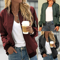 New Autumn Solid-Color Womens Fashionable Zippered Outer Jacket In European