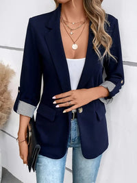 Casual Button Suit Slim-fit Cropped Roll-up Sleeve Suit Jacket For Women