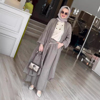 Womens Loose Long Cardigan And Casual Wide-Leg Pants Two-Piece Set
