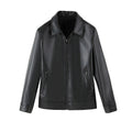 Men's Simple Casual Solid Color Windproof Handsome PU Leather Jacket Top