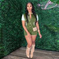 Buttoned Bodysuit Form-fitting Waist-cinching Jumpsuit