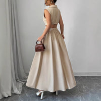 New French-style Dress With A V-neck A-line Silhouette And Sleeveless Design
