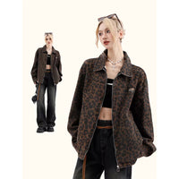 American-style Leopard-Print Lapel Jacket Women's Retro Loose-Fit