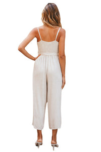 Casual Fashion V-Neck Suspender Solid Color Jumpsuit Women