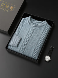 100 Pure Wool Sweater Men's Round Neck Thickened Warm Long Sleeves Sweater