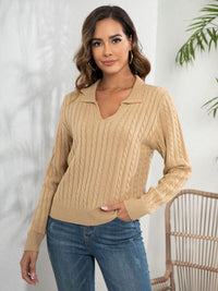 Women's Pullover Loose-fitting Long Sleeves Lapel Twist Sweater