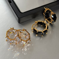 Exquisite Gold-detailed Diamond-studded Zircon Earrings For Women