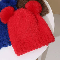 Bear Plush Ear Protection Knitted Hat Women's Warm Double Hairball Wool Hat