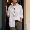 Womens Solid-Colored Stand-Up Collar Metal-Button Long-Sleeve Shirt
