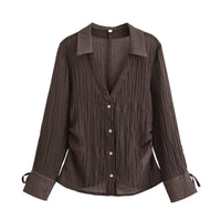 Summer New V-neck Bowknot Decoration Semi-transparent Shirt