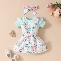Baby Girl's Summer Short-sleeved Top Suspender Skirt Floral Fruit Casual Skirt Suit