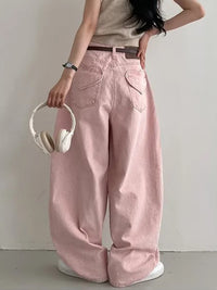 Love Pocket Design Jeans Women's High Waist Wide Leg Pants
