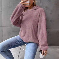 Women's Simple Fashion Hooded Double-sided Velvet Loose Long Sleeve Sweatershirt