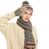 Three-piece Winter New Knitted Warm Woolen Hat Scarf And Gloves