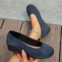 Shallow-toe Round-toe Slip-on Suede Wedge Shoes