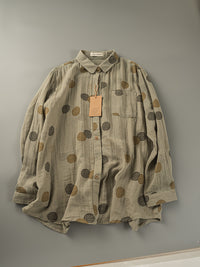 Japanese-style Double-Layer Cotton Gauze Printed Long-Sleeve Shirt Top For Women