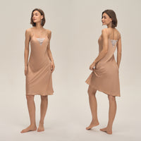Womens Summer Satin Chiffon Loungewear Sexy Lace-Panel Camisole With Open Back And Short Skirt