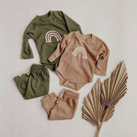 Toddler Rainbow Waffle Triangle Romper Trousers Two-Piece Set