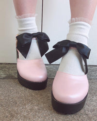 Sweet Bow Non-slip Thick-soled Thick-heeled High-heeled Women's Single Shoes