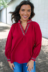 Women's Fashionable Embroidered Collar Printed Shirt