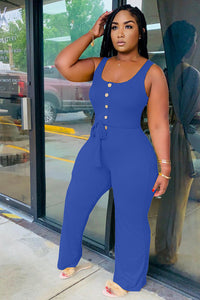 Button Panel Casual Sleeveless Wide Leg Oversized Loose Jumpsuit