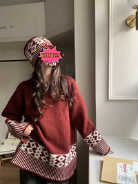 Women's Korean-style Loose Casual Round Neck Brocade Sweater