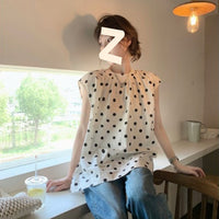 French Style Polka Dot Blouse Women Loose Mid-length
